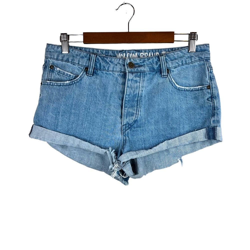 VOLCOM Stoned Rolled Shorts High Rise in Blue Size 9